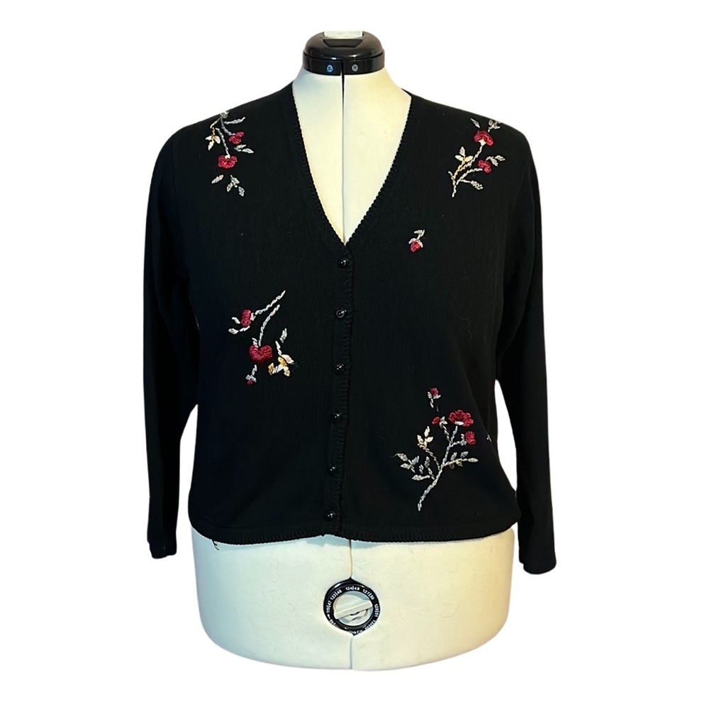 Appleseed's Black Floral Embroidered Cardigan